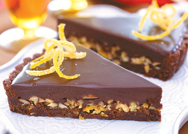 chocolate and orange tart with toasted almonds