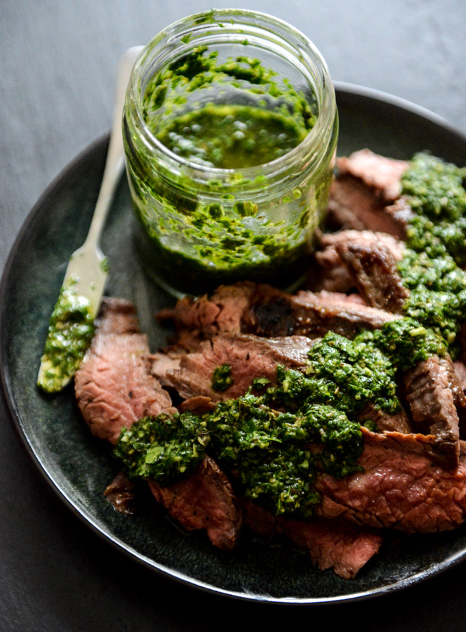 flank steak with chimichurri sauce