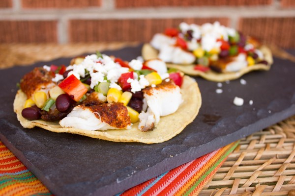 Grilled Catfish Corn and Black Bean Tostadas