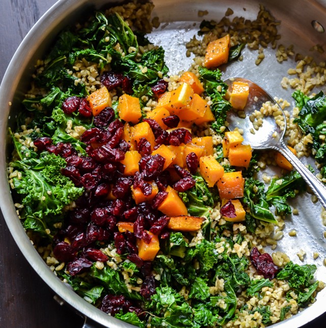 kale and butternut squash with pecans