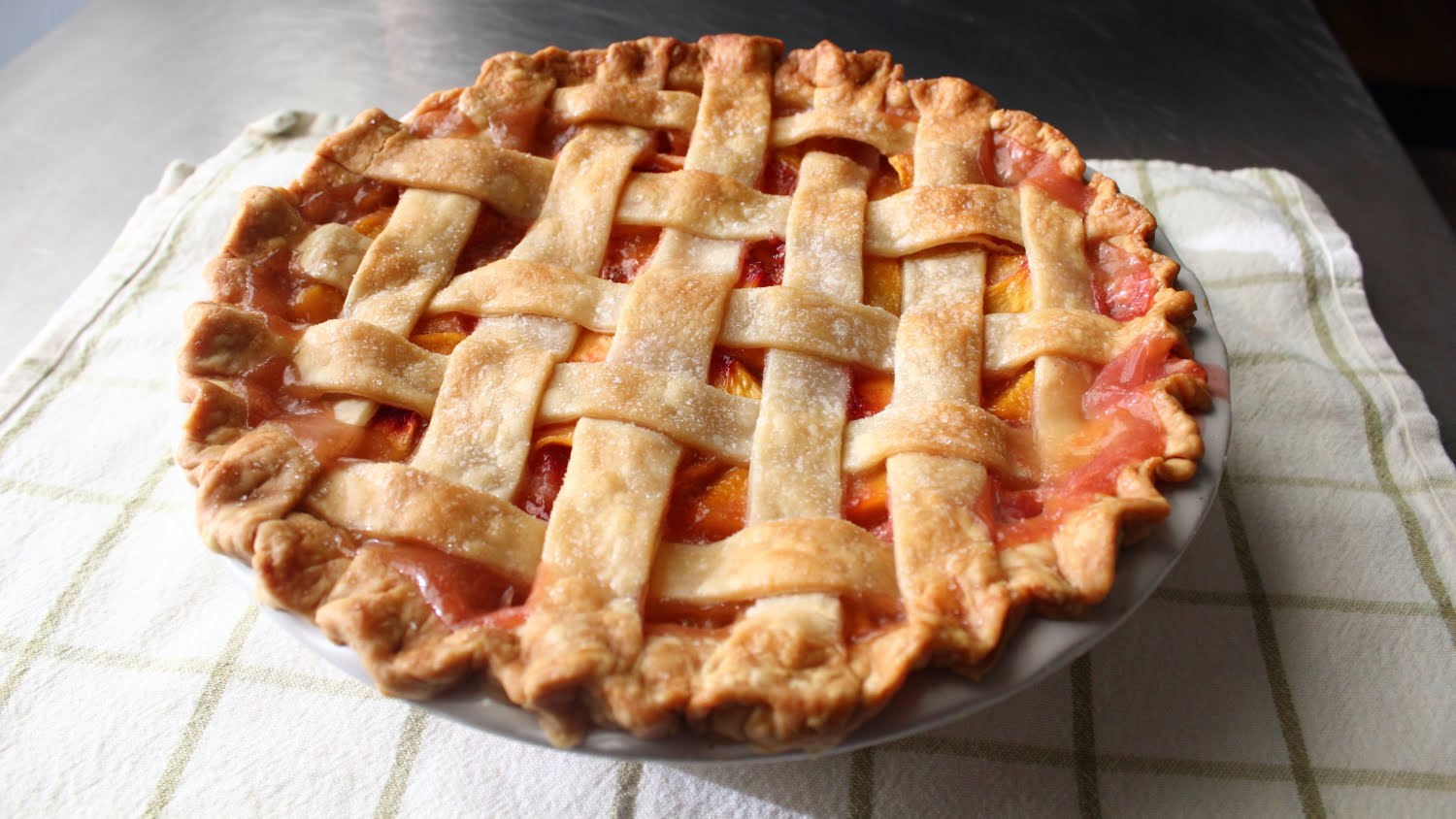 Freestone Peach Pie And Pie Crust Lattice Ready For A Magazine Cover